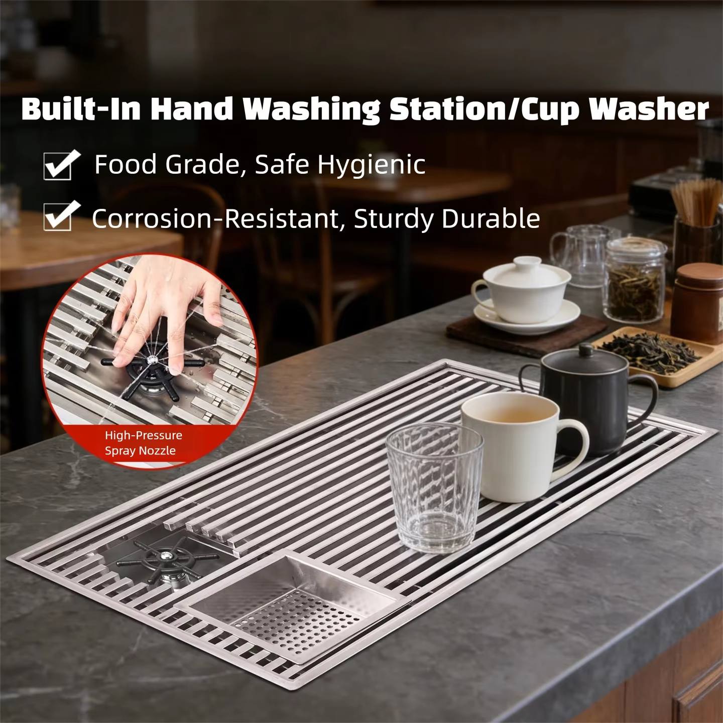 Home Bar Setup - Modern Inset Tea Tray With Drain