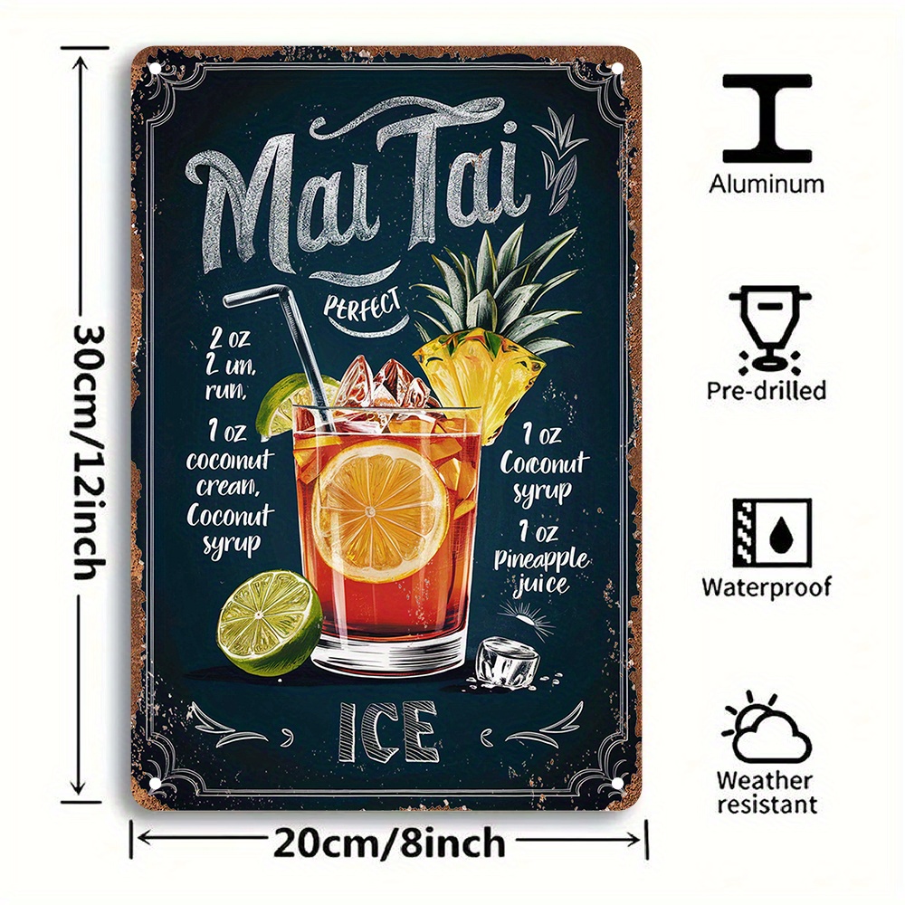 1pc Vintage Mai Tai Recipe Ing - Home Bar Lounge ulasan dan harga